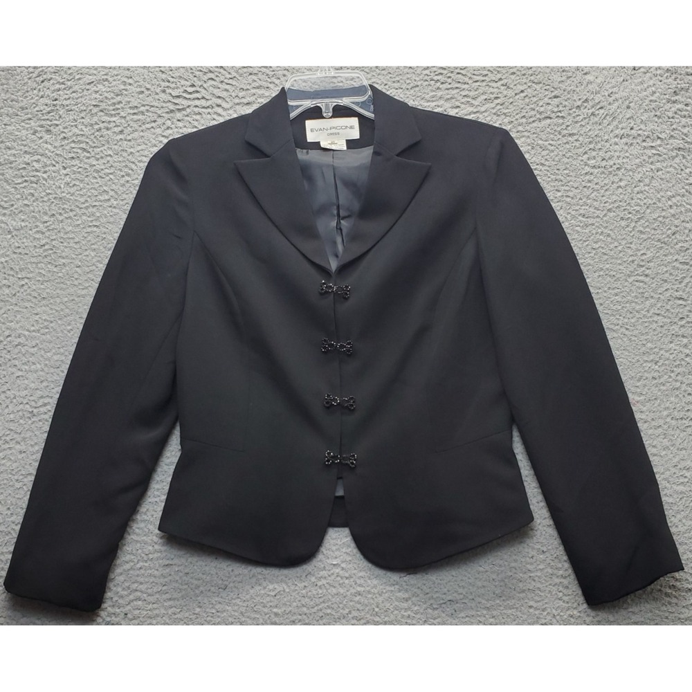 Evan Picone Blazer‎ Jacket Womens 10 Black Single Breasted Peak Lapel Formal
